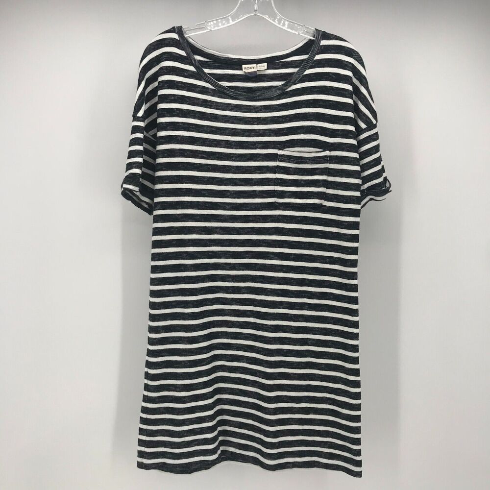 Roxy Get Together Dress Womens Small Black White Stripe Short Sleeve Crew Neck
